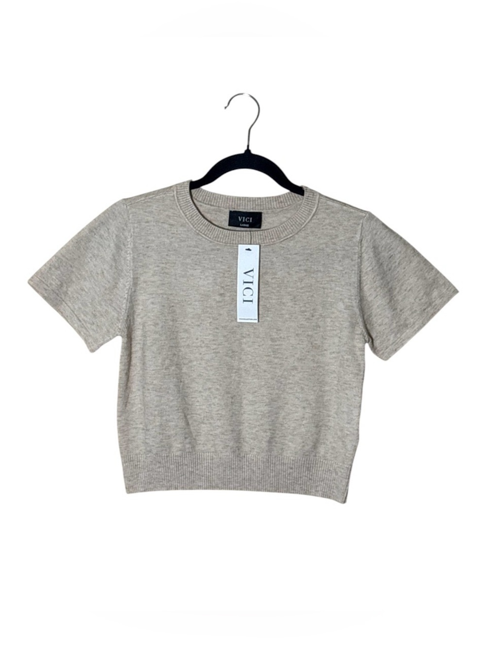 VICI Short Sleeve Knit Crop Top in Oatmeal